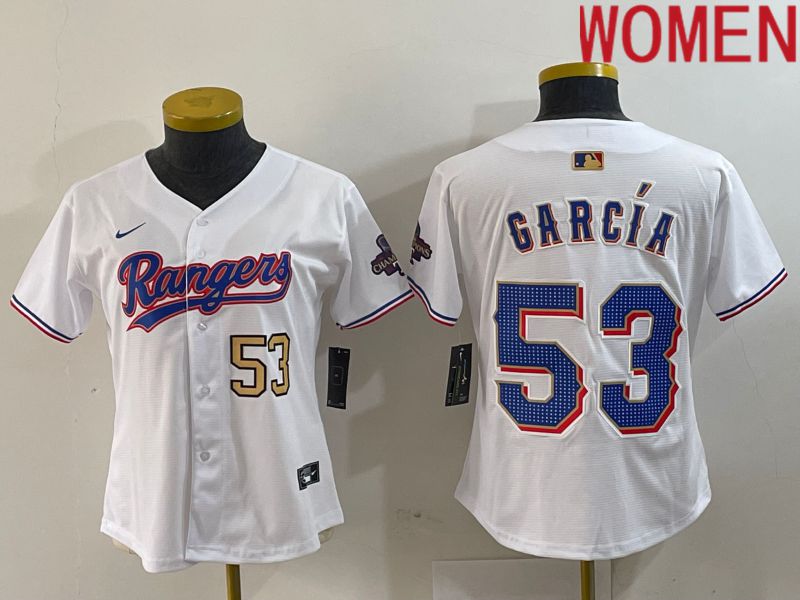 Women Texas Rangers 53 Garcia White Champion Game Nike 2024 MLB Jersey style 3